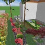 Όψη της εισόδου στη οποία παρουσιάζεται το σχέδιο του μισού κήπου και η περιοχή με τα αρωματικά φυτά